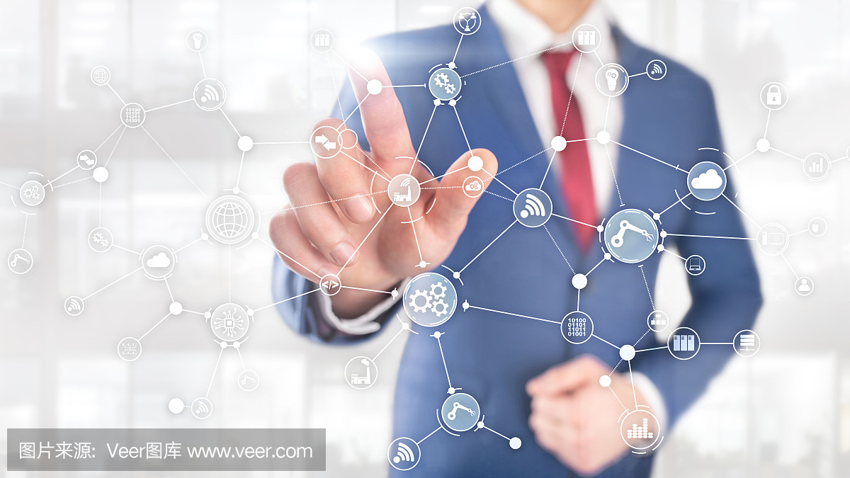 虛擬屏幕上的技術(shù)工業(yè)業(yè)務(wù)流程工作流組織結(jié)構(gòu)。物聯(lián)網(wǎng)智能行業(yè)概念混合媒體圖。