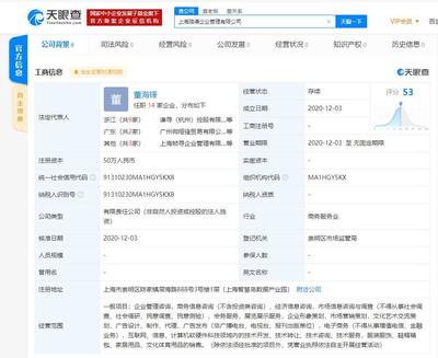 薇婭關(guān)聯(lián)公司新成立企業(yè)管理公司,為薇婭丈夫董海鋒