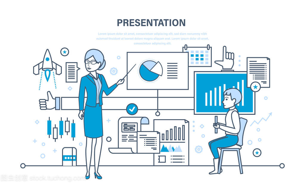 演講者做演示文稿和關于市場、 銷售、 電子商務專業培訓